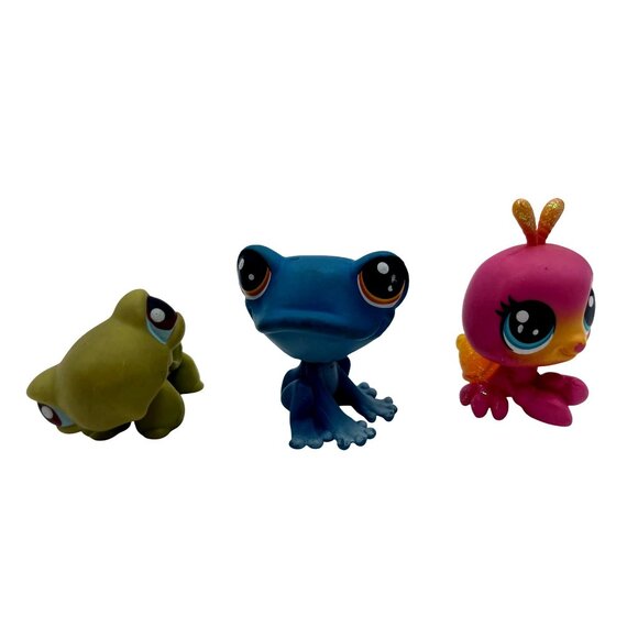 Set Of 3 Littlest Pet Shop Figures Turtle Frog Bug LPS - Picture 1 of 4